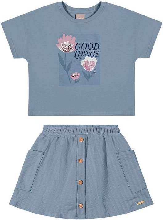 Imagem principal Conjunto Infantil Menina Flores Azul Colorittá Colorittá