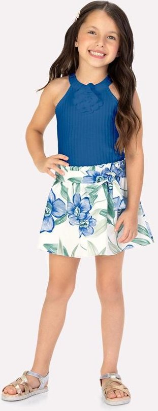 Conjunto Infantil Menina Flores Azul