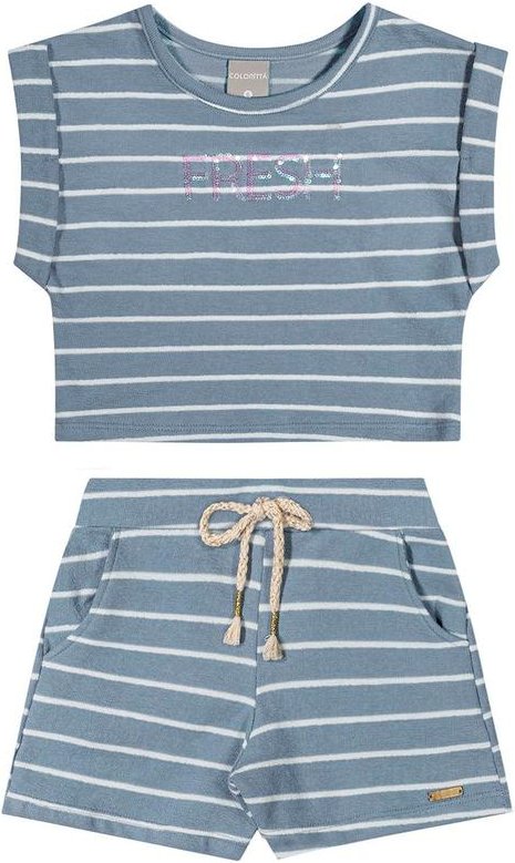 Conjunto Infantil Menina Moletinho Listrado Azul