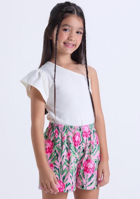 Imagem principal Conjunto Infantil Menina Ombro Único Floral Off VIDA COSTEIRA VIDA COSTEIRA