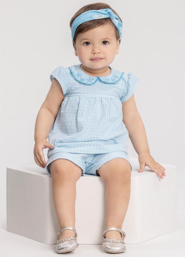 Imagem principal Conjunto Listrado com Blusa e Shorts Azul Alakazoo Alakazoo
