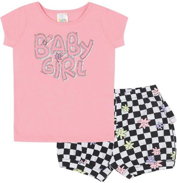 Imagem principal Conjunto Manga Curta Meia Malha Menina Rosa Pulla Bulla Pulla Bulla
