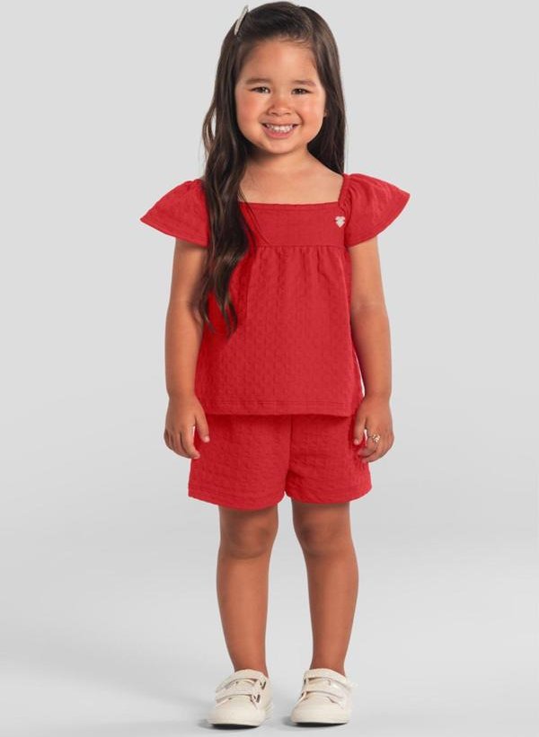 Imagem principal Conjunto Menina em Cotton Texturizado Vermelho Brandili Brandili
