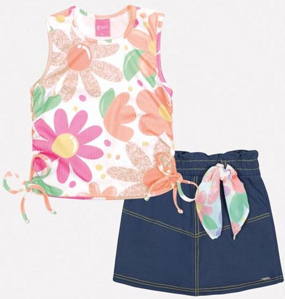 Conjunto Menina Floral Laranja