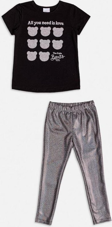 Conjunto Prata com Strass e Brilho Preto