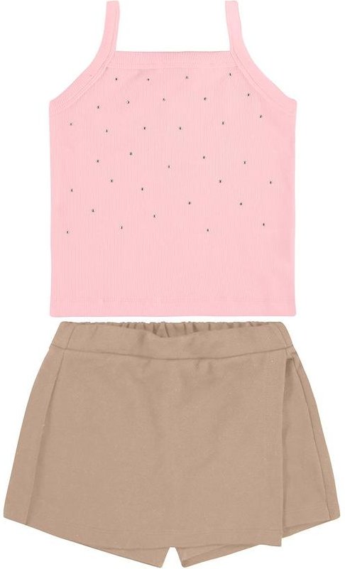 Conjunto Regata com Shorts Saia Rosa