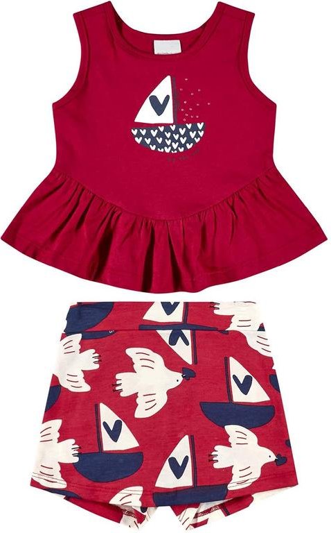 Conjunto Regata e Short-Saia Bebê Vermelho