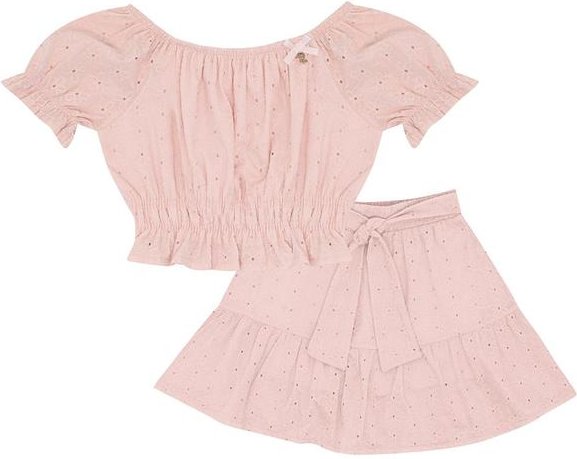 Conjunto Tecido Laise e Meia Malha Rosa