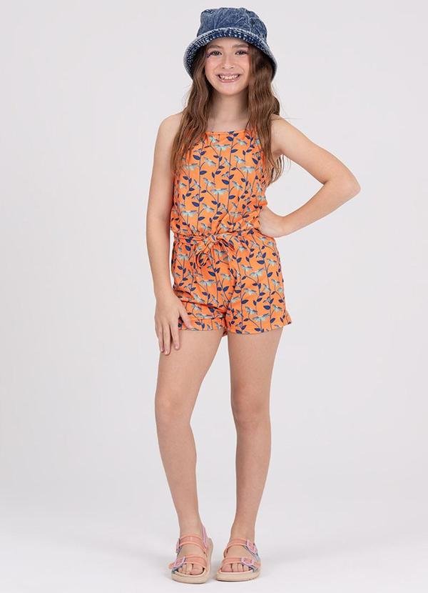 Imagem principal Macaquinho Infantil Alcinha Florais Laranja VIDA COSTEIRA VIDA COSTEIRA