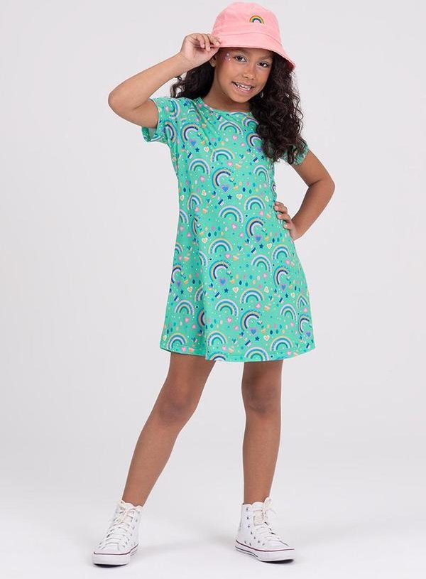 Imagem principal Vestido Infantil Sublimado Arco-Íris Verde VIDA COSTEIRA VIDA COSTEIRA