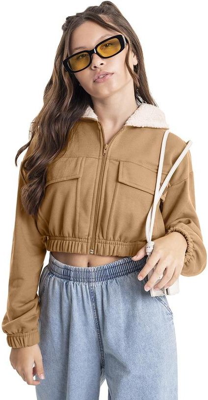 Imagem principal Jaqueta em Moletom e Pelo Juvenil Marrom Gloss Gloss