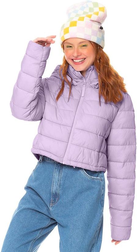 Jaqueta Puffer Menina com Capuz Roxo