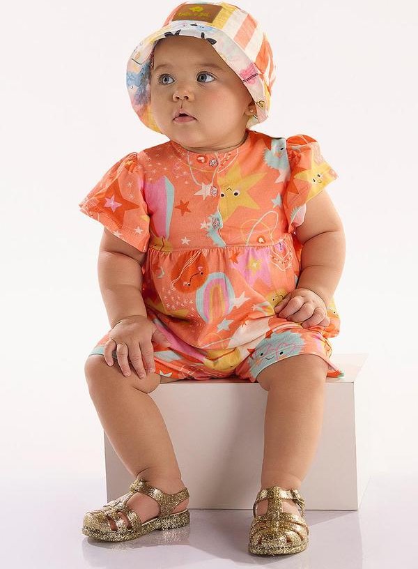 Imagem principal Macaquinho Bebê em Meia Malha Laranja Três e Já Três e Já