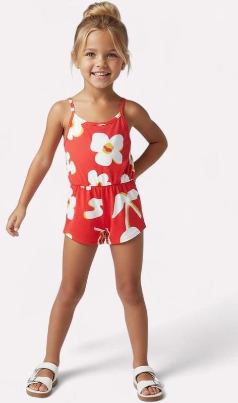 Imagem principal Macaquinho Infantil Menina Flores Vermelho Kyly Kyly