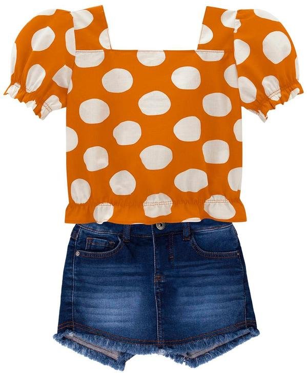 Conjunto Infantil Menina Bolinhas Amarelo