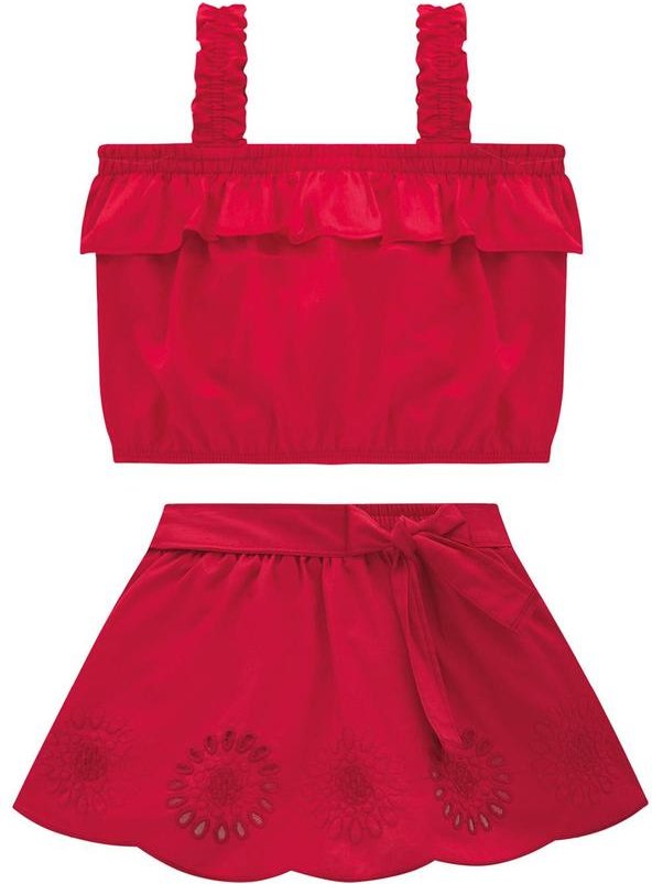 Conjunto Infantil Menina Bordado Vermelho