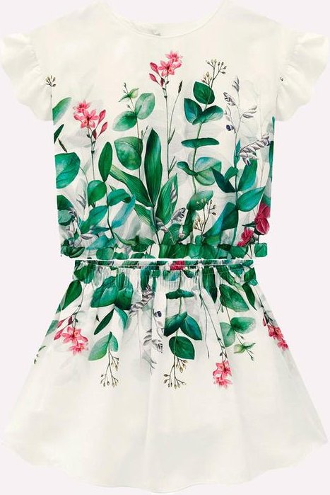 Conjunto Infantil Menina Folhas Off White