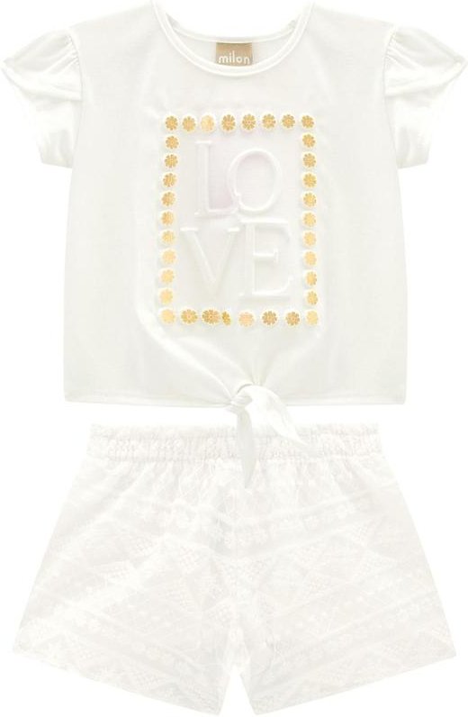 Conjunto Infantil Menina Lettering Off White