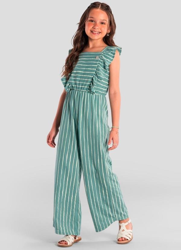 Imagem principal Macacão Infantil Menina Listrado Verde Brandili Brandili