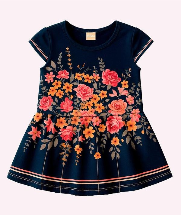 Imagem principal Vestido Infantil Menina Flores Azul Milon Milon