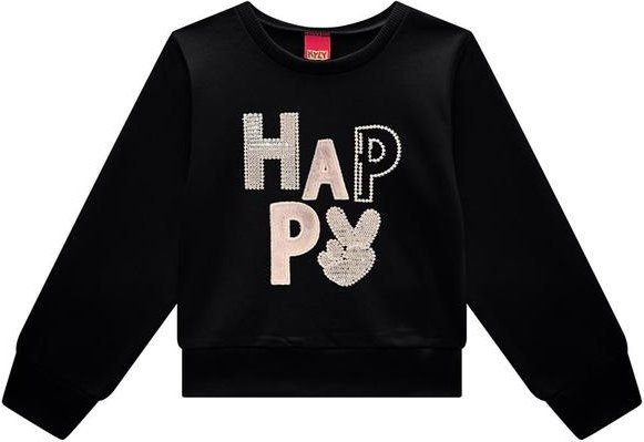 Casaco Cropped Infantil Menina Bordado Preto