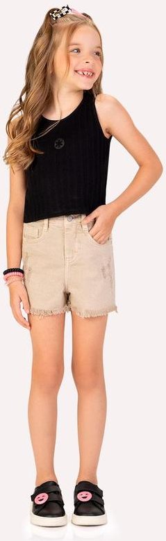 Imagem principal Blusa Boxy Infantil Menina em Ribana Preto Kyly Kyly