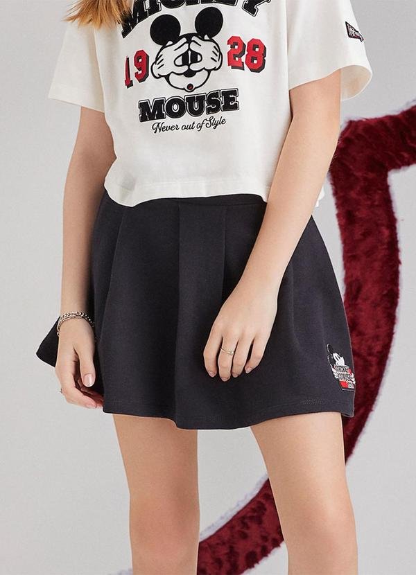 Saia com Pregas do Mickey Preto