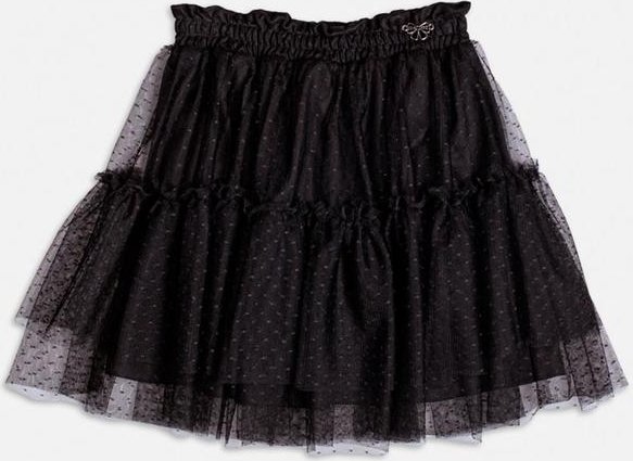 Saia de Tule Poá com Babado Preta Preto