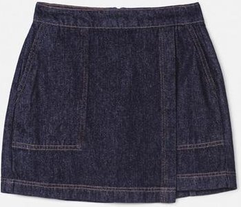 Saia Jeans Transpassada com Pesponto Preto