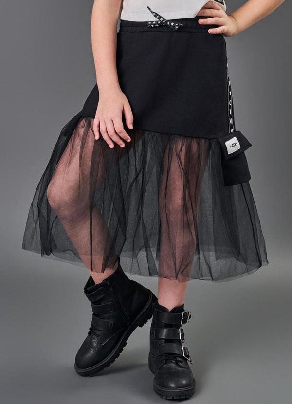 Saia-Shorts Menina em Tule e Moletom Preto