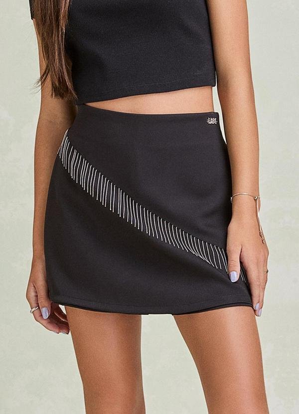 Short Saia com Franjas de Strass Preto