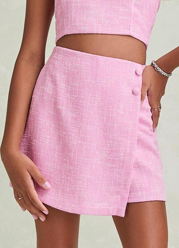 Short Saia de Linho Rosa
