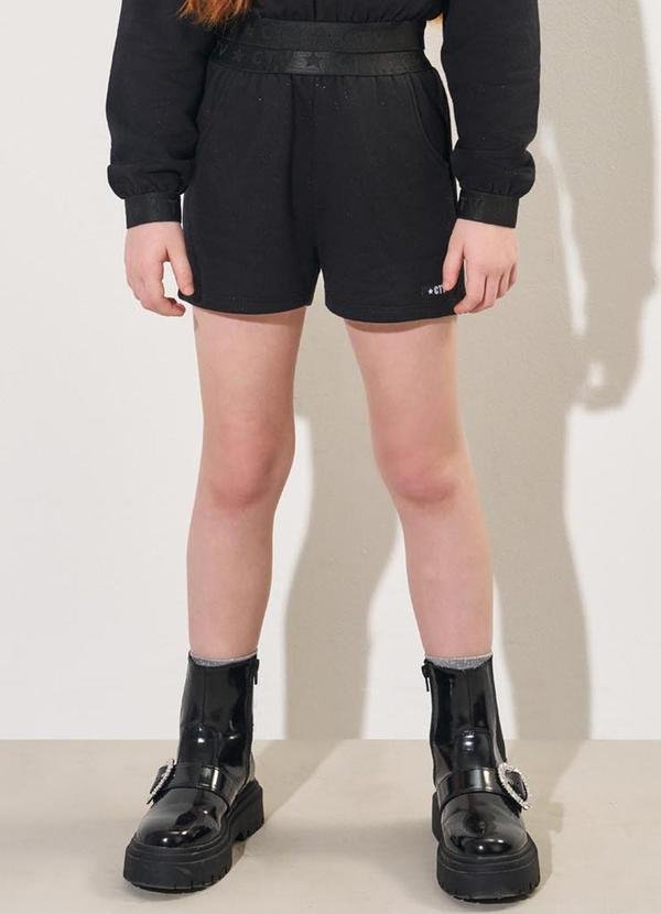 Shorts Menina em Moletom com Glitter Preto