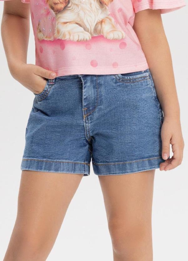 Imagem principal Shorts Mom Jeans com Cintura Ajustável Azul Alakazoo Alakazoo