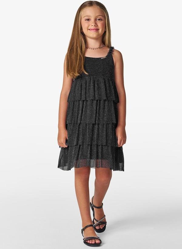 Vestido Infantil em Tule Shine Duo Preto