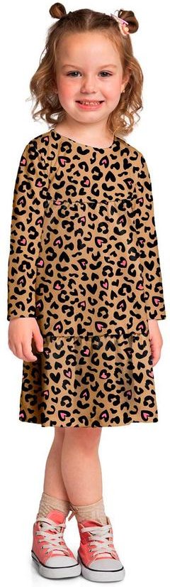 Vestido Infantil Menina Animal Print Marrom