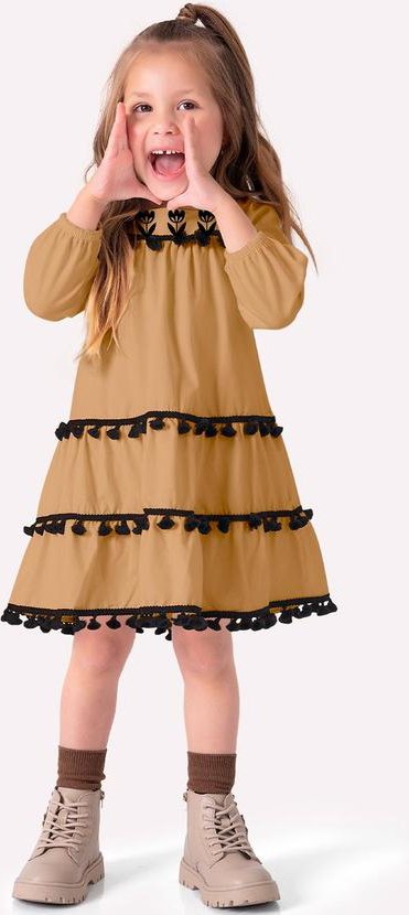 Imagem principal Vestido Infantil Menina Flores Marrom Nanai Nanai