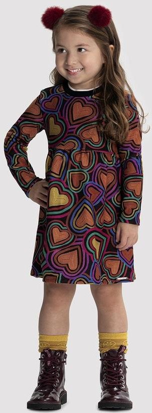 Imagem principal Vestido Infantil Menina Manga Longa Estampado Preto Alakazoo Alakazoo