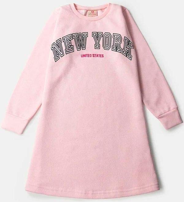 Vestido Manga Longa em Moletom Laluna Rosa