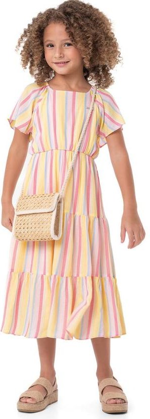 Imagem principal Vestido Amarelo Midi Listrado em Lurex Menina Carinhoso Carinhoso