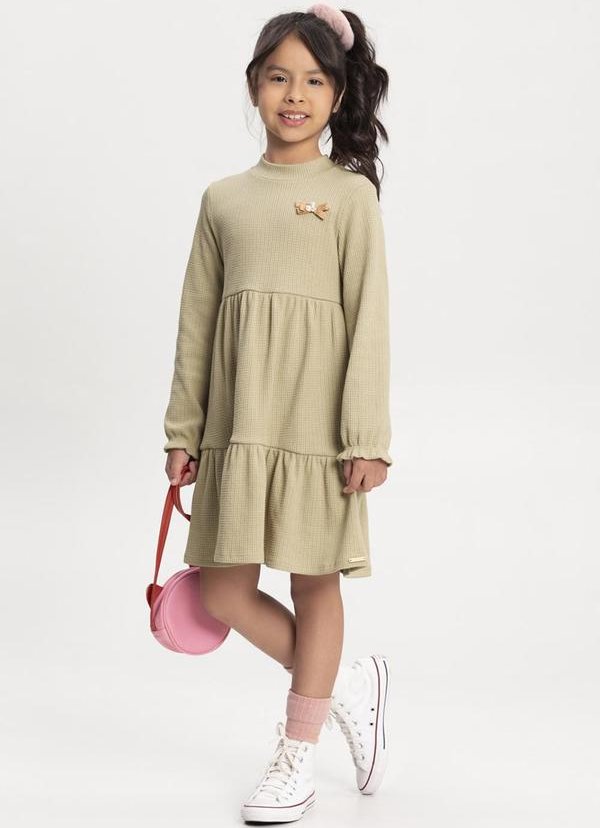 Imagem principal Vestido Curto em Malha Texturizada Bege Alakazoo Alakazoo