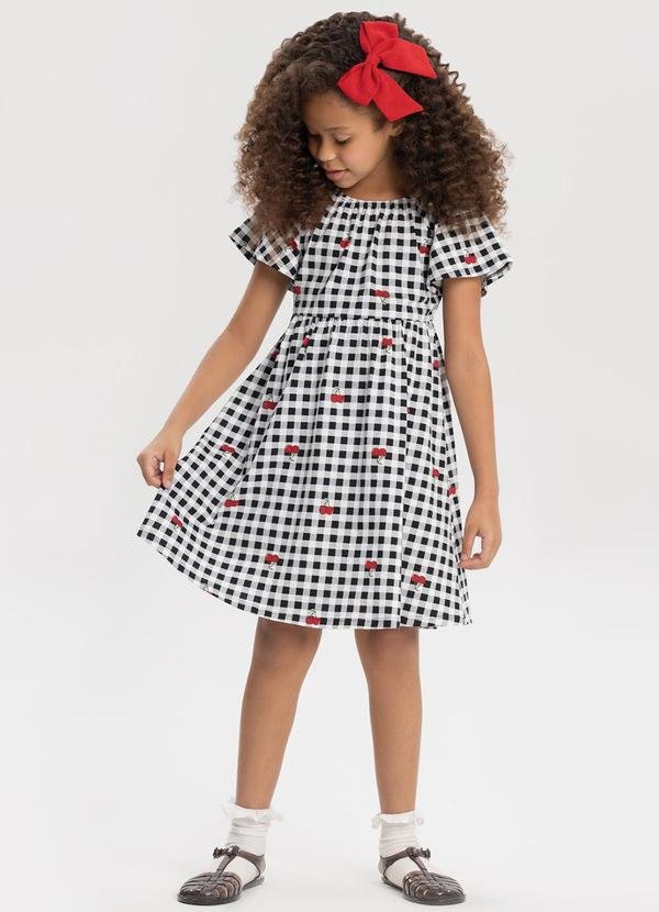 Vestido Curto Estampado em Meia Malha Preto