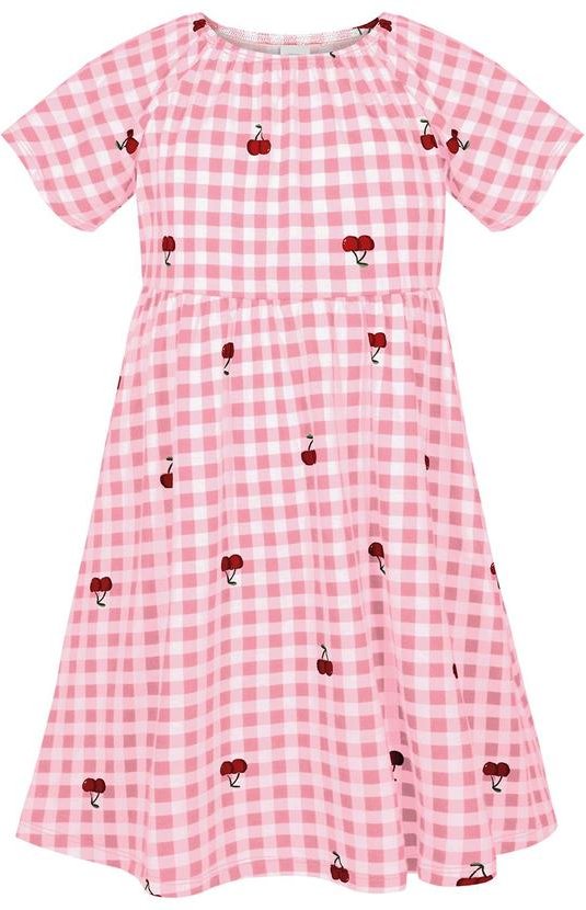 Vestido Curto Estampado em Meia Malha Rosa