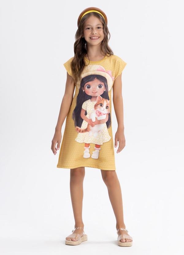 Imagem principal Vestido Curto Infantil Estampado Amarelo Alakazoo Alakazoo