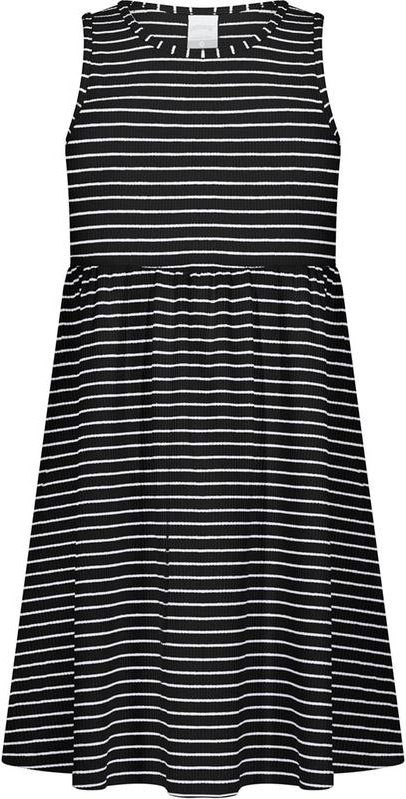 Imagem principal Vestido Curto Listrado em Malha Canelada Preto Alakazoo Alakazoo