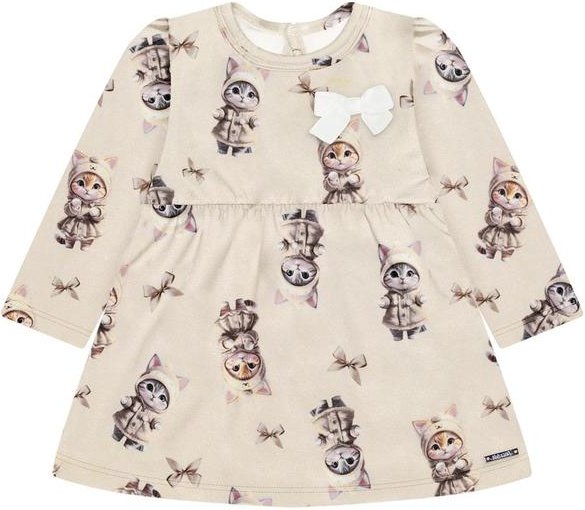 Vestido de Manga Longa em Moletinho Soft Bege