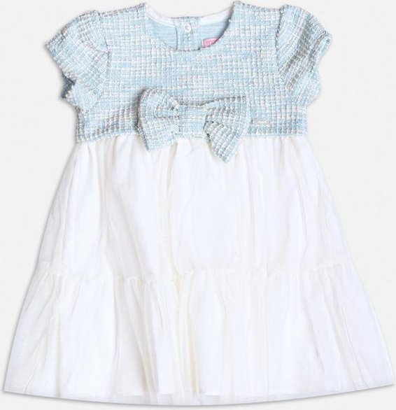 Vestido de Tweed com Saia de Tule Azul