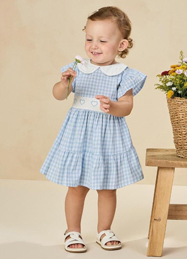 Imagem principal Vestido em Tricoline Vichy Azul Milli E Nina Milli E Nina