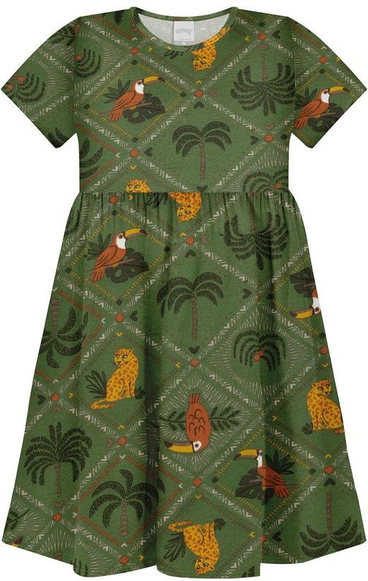 Vestido Estampado de Mangas Curtas Verde