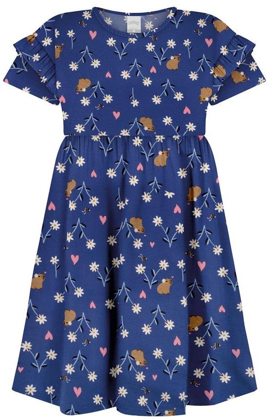 Vestido Estampado em Meia Malha Penteada Azul